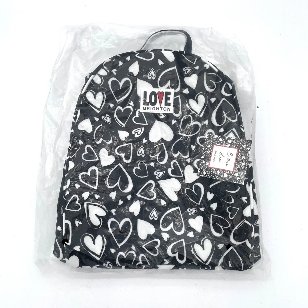 Brighton Love Endless Love Backpack NWT Black White Heart Print 9